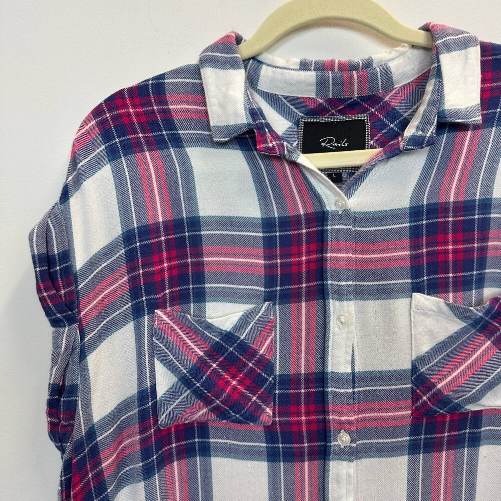 Rails Plaid Cap Sleeve Button-Up Blouse Large